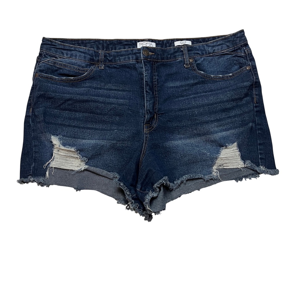 Sofia Jeans Shorts Womens 20 Blue Chi Short Distressed Raw Hem Dark Wash Denim